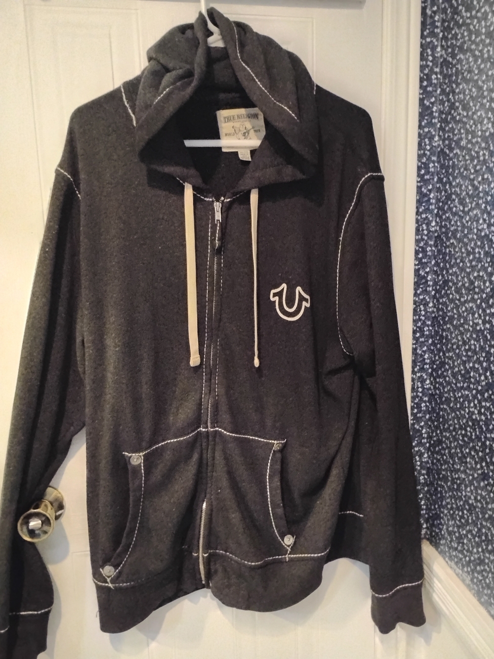 True Religion Men's Dark Charcoal Zip-Up Hoodie